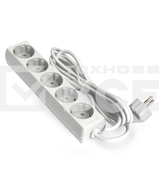 Удлинитель ExeGate ECE-5-1.8W (EX285821RUS), белый, 1,8 м, евровилка с заземлением, 5 евророзеток с заземлением, 2200 Вт