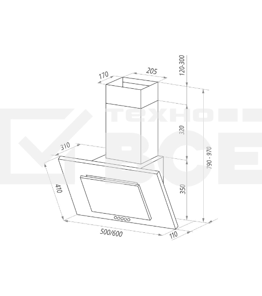 Вытяжка наклонная Maunfeld Tower C 60 черный, 60 см, 650 куб. м/ч, 51 дБ