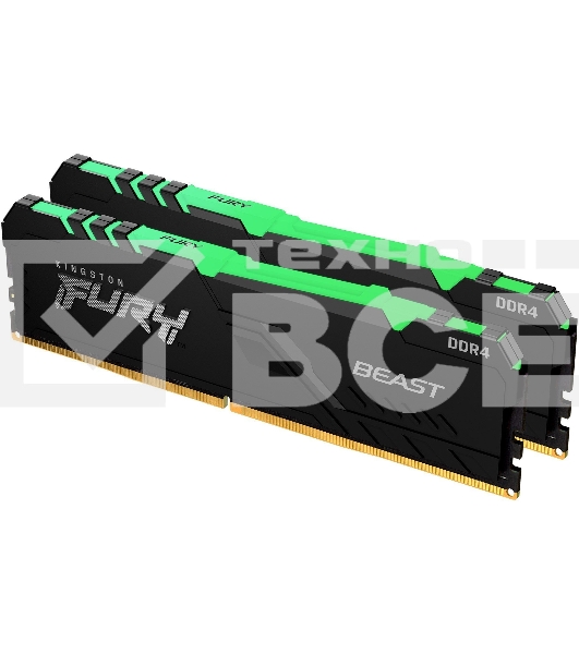 Оперативная память Kingston Fury Beast, DDR4, 64GB (2x32GB), 3200MHz, CL16, с радиатором, RGB, чёрный