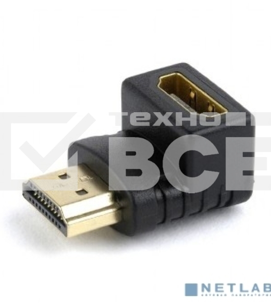 Переходник Cablexpert HDMI-HDMI 19F/19M, угловойсоединитель 90 градусов, золотые разъемы (A-HDMI90-FML)