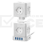 Сетевой фильтр Cablexpert Tower TWR-9-U4-W-2, 9р, 16А, 4хUSB, 3.1А, 2м, ур.защиты 4+, белый, коробка, фото2