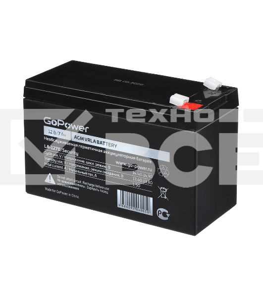 Аккумулятор свинцово-кислотный GoPower LA-1270/security 12V 7Ah клеммы T1/ F1 (1/5)