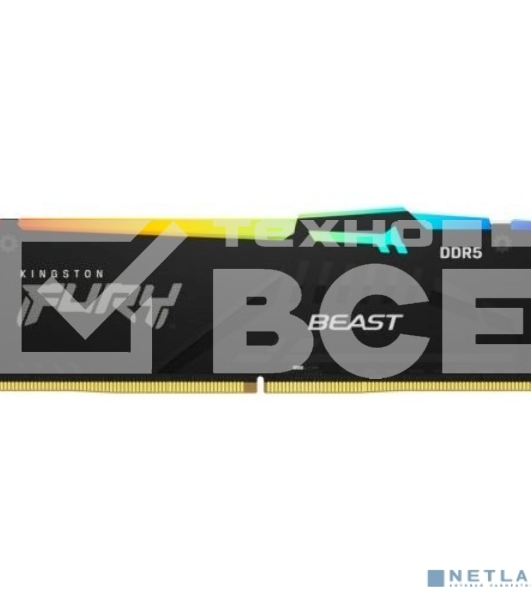 Оперативная память Kingston Fury Beast, DDR5, 8GB (1x8GB), 5200MHz, CL40, с радиаторами, RGB, черный