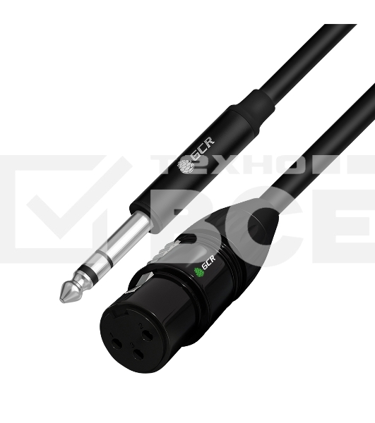 Кабель GCR 5.0m микрофонный stereo jack 6,35мм/XLR, M/F, черный, AL case черный