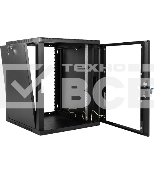 Шкаф коммутационный ЦМО ШРН-15.650-9005 настенный 15U 600x658мм пер.дв.стекл 200кг черный 600мм 180град.