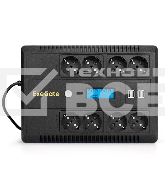 Источник бесперебойного питания ExeGate NEO Smart LHB-850.LCD.AVR.8SH.CH.RJ.USB 850VA/510W, LCD, AVR, 8*Schuko, RJ45/11, USB, 4*USB-порта для зарядки, черный