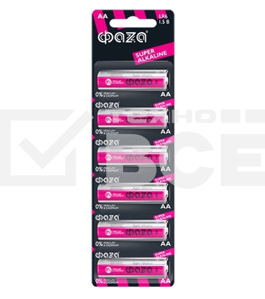 Элемент питания алкалиновый LR 6 Super Alkaline BL-6 (уп.6шт) ФАZА 4895205002043, 1.5 В