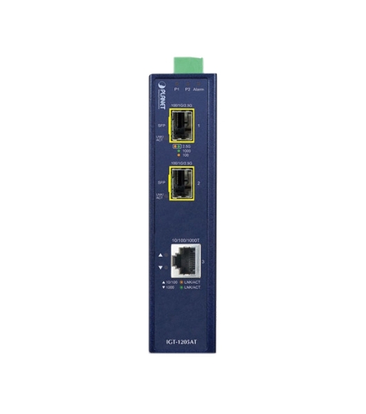 индустриальный медиа конвертер IGT-1205AT  IP30 Industrial 10/100/1000T to 2-Port 100/1000X SFP Gigabit Media Converter (-40 to 75 degree C)