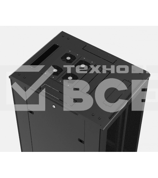 Шкаф серверный Hyperline (TTBR-4262-DD-RAL9004) напольный 42U 600x1200мм пер.дв.перфор.2ств. задн.дв.перфор.2-хст. 2 бок.пан. 800кг черный 1110мм IP20 сталь
