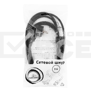 Кабель питания Cablexpert PC-186-VDE-3M,  3м, Schuko- C13, VDE, 10А, Сечение провода: 0,75 мм2, черный, с заземлением  {75}
