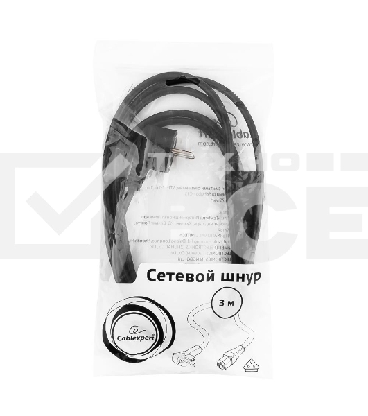 Кабель питания Cablexpert PC-186-VDE-3M,  3м, Schuko- C13, VDE, 10А, Сечение провода: 0,75 мм2, черный, с заземлением  {75}