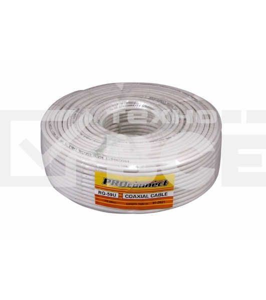 Кабель коаксиальный PROconnect RG-59U, 75 Ом, CCS/Al/Al, 48%, бухта 100 м, белый