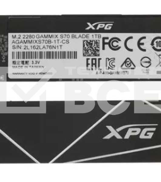 Накопитель SSD ADATA XPG BLADE S70, 1Tb, PCIe 4.0 x4, M.2 2280, NVMe, R/W 7400/5500, с радиатором