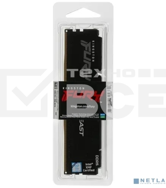 Оперативная память Kingston Fury Beast, DDR5, 16GB (1x16 GB), 5200 MHz, CL40, с радиатором, чёрный