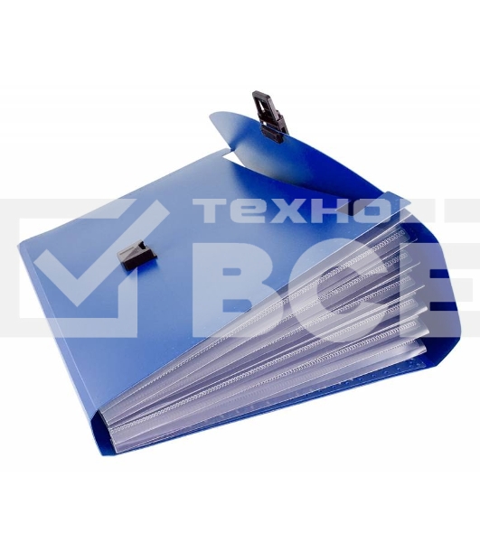 Портфель Бюрократ -BPP6BLUE 6 отдел. A4 пластик 0.7мм синий