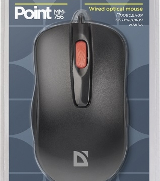 Мышь проводная Defender Point MM-756 черный, 1000 dpi, USB, кнопки - 3