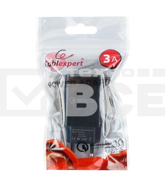 Адаптер питания Cablexpert MP3A-PC-17, QC 3.0, 100/220V - 1 USB порт 5/9/12V, черный