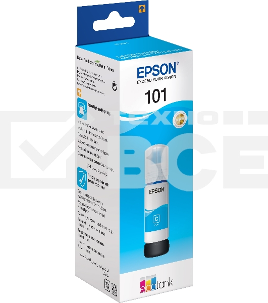 Картридж струйный Epson L101 C13T03V24A синий (70мл) для Epson L4150/L4160/L6160/L6170/L6190