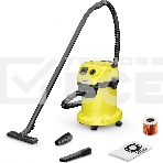 Строительный пылесос Karcher WD 3 P V-17/4/20 желтый, 1000 Вт, уборка сухая/сбор воды, пылесборник мешок/контейнер, 17 л, фото 1