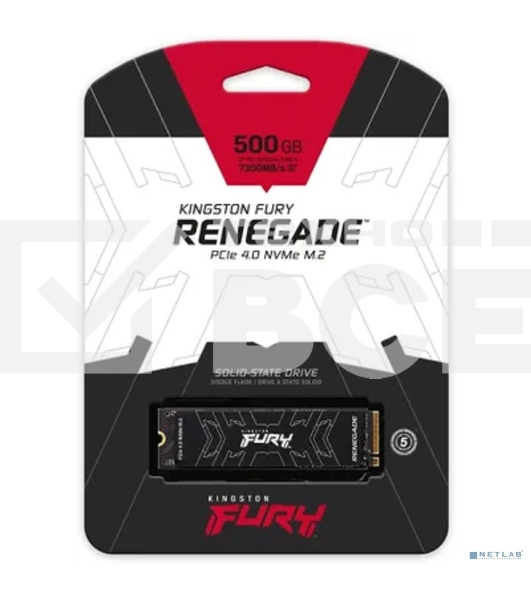 Накопитель SSD Kingston Fury Renegade, 500Gb, PCIe 4.0 x4, M.2 2280, NVMe, R/W 7300/3900, с радиатором