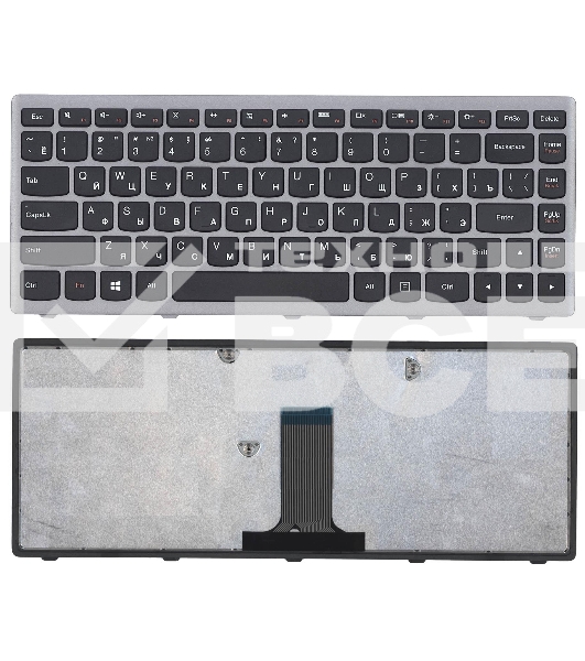 Клавиатура для ноутбука Lenovo Flex 14 G400s черная с серой рамкой