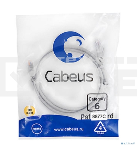 Патч-корд Cabeus, cat.6, неэкр., U/UTP, RJ45/RJ45, LSZH, AWG24, 1м, серый