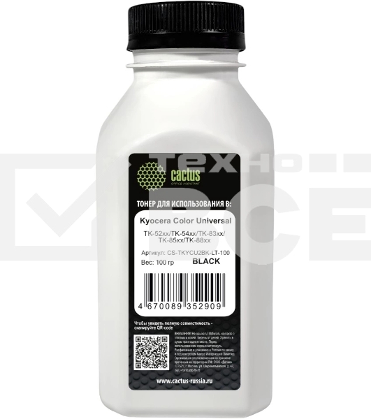 Тонер Cactus CS-TKYCU2BK-LT-100 черный флакон 100гр. для принтера Kyocera Color Universal TK-52xx/TK-54xx/TK-83xx/TK-85xx/TK-88xx