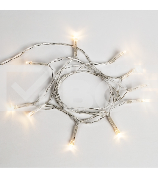 Гирлянда светодиодная универсальная 10 LED, 1,2 метра, прозрачный ПВХ, теплое белое свечение, батарейки 2хАА NEON-NIGHT