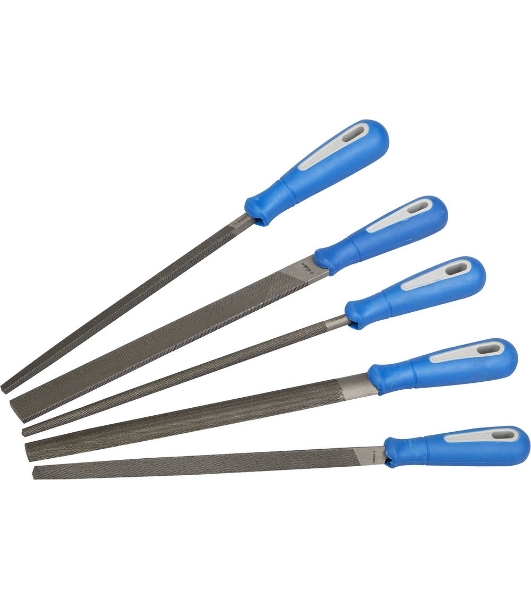 Ручной инструмент Набор ЗУБР: Напильники 'ЭКСПЕРТ' с двухкомп ручкой, плоский, полукруглый, трехгранный, квадратный, круглый, №2, 250мм (16651-25-H5)