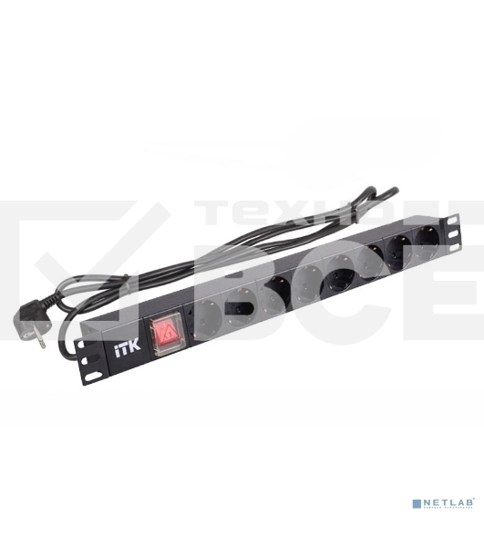 Блок розеток 19 (8шт)PDU с LED выкл.алюм.профиль 1U шнур 2м вилка DIN49440 (нем.станд.)  PH12-8D1  ITK