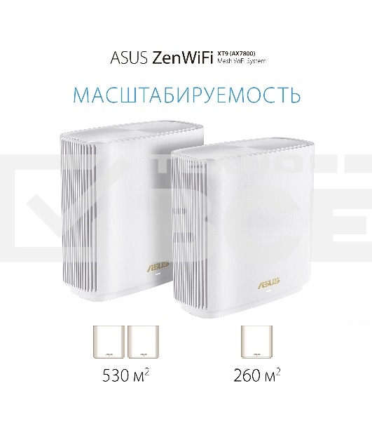 Бесшовный Mesh роутер Asus ZenWiFi XT9 (W-2-PK) AX7800 2.5GE/USB3.0 белый (упак.:2шт)