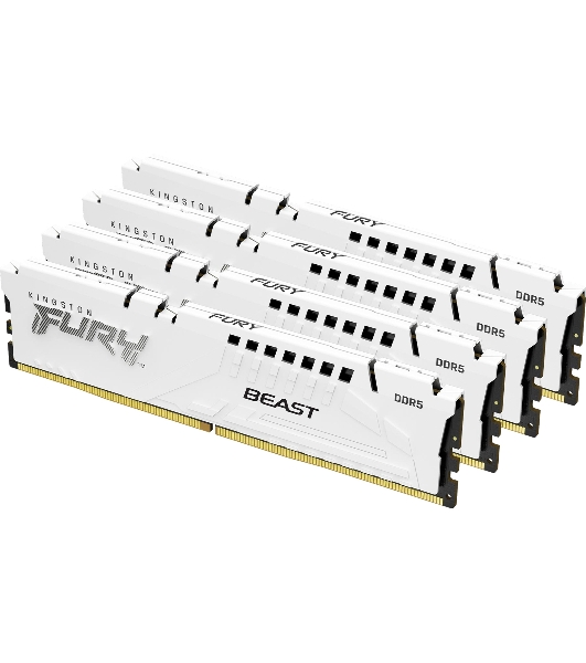 Оперативная память Kingston Fury Beast, DDR5, 128Gb (4x32GB), 5200MHz, CL40, DIMM, радиатор, белый