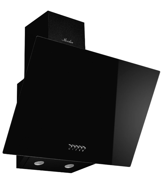 Настенная наклонная вытяжка Monsher ASTRA 60 Noir, ширина 60 см, отвод/рециркуляция, 1100 м3/час, механическое кнопочное управление, 3 скорости, светодиодное освещение 2*1 Вт, металлические жироулавливающие фильтры, угольный фильтр KM 101 (опция), : черный ПРОМО