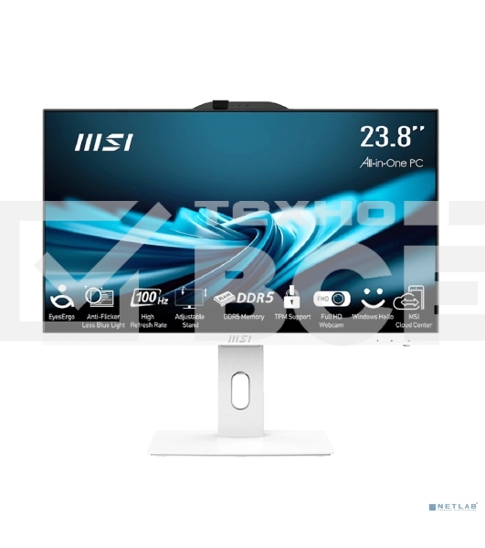 Моноблок MSI Pro AP242P 14M AIO 23.8' FHD(1920x1080)IPS AG Non-touch, Сore i5-14400 (2.5GHz), 8Gb DDR5(1x8Gb), 512Gb SSD m.2, Intel UHD, WiFi+BT, Camera, WirelessKB&mouse, NoOS, 1y war-ty, белый (9S6-AE0622-846)