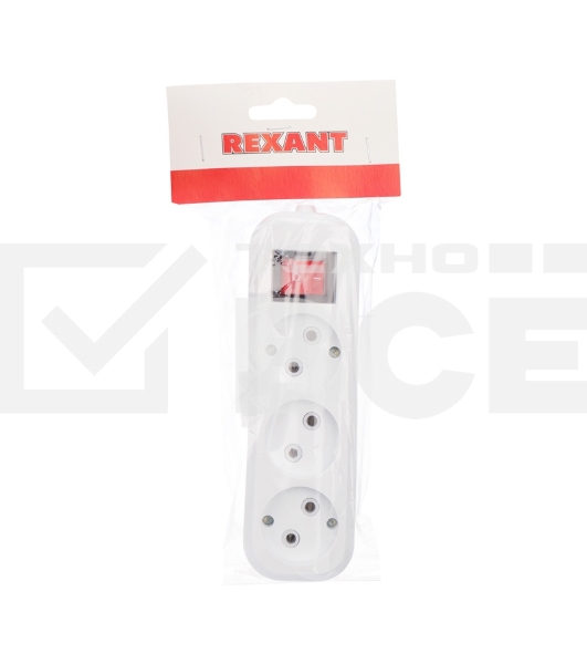 Колодка 3 гнезда с кнопкой без заземления Rexant