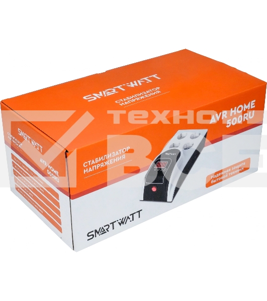 Бытовой стабилизатор напряжения SMARTWATT AVR HOME 500RU (150W - 275W, 500VA, 0.5 кВт, 50 Гц, розеток — 4, LED-дисплей,