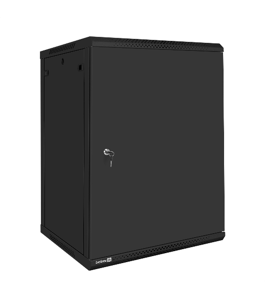 Шкаф телекоммуникационный 19' настенный 18U ExeGate EC-WM-18U.600.M.BLACK (19”, 18U, 600x600x901mm (ШхГхВ), передняя дверь металл, съемные боковые панели, пыле- и влагозащита IP23, черный RAL 9004)