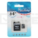 флэш-карта SMARTBUY MicroSDHC 64GB Class10 + адаптер(Карта памяти SmartBuy microSDHC 64Gb Class 10 SB64GBSDCL10-01 + adapter; SB64GBSDCL10-01; Черный), фото 1