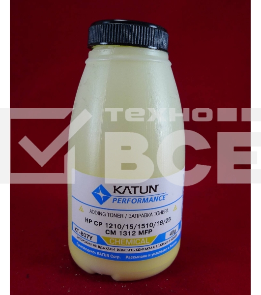 Тонер HP CP 1210/15/1510/18/25/CM 1312 MFP Yellow, химический (фл.45г.) Katun фас. Россия