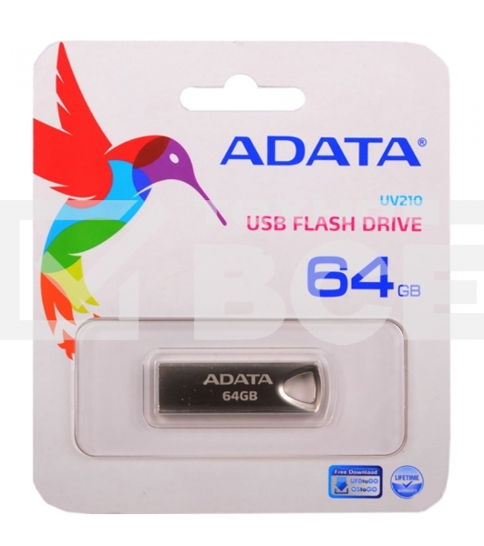 Флеш диск 64GB ADATA UV210, USB 2.0, Металлич. Серебро