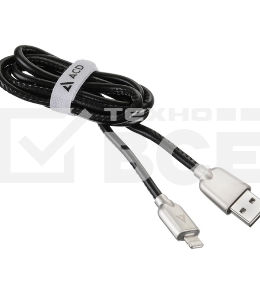 Кабель USB ACD-Allure Lightning ~ USB-A Кожа, 1м, черный (ACD-U926-P5B)