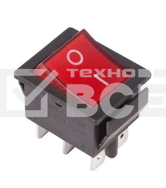 Выключатель клавишный 250V 15А (6с) ON-ON красный  с подсветкой  Rexant