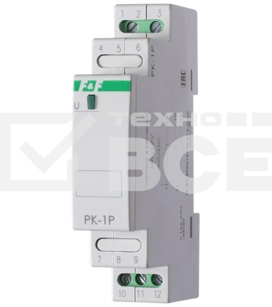 Реле промежуточное PK-1P/Un (монтаж на DIN-рейке 35мм 12В AC/DC 16А перекл.) F&F EA06.001.001