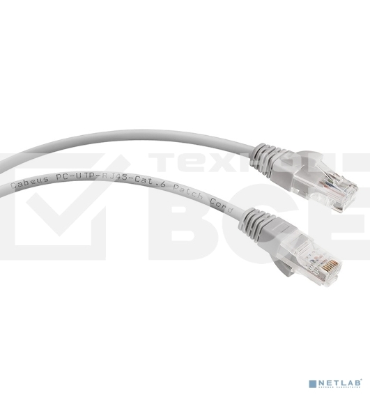 Шнур комм. Cabeus, кат. 6, неэкр., U/UTP, RJ45/RJ45, PVC, AWG24, 0.5м, серый