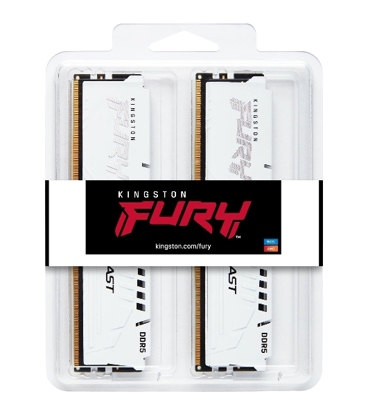 Оперативная память Kingston Fury Beast, DDR5, 128Gb (4x32GB), 5200MHz, CL40, DIMM, радиатор, белый