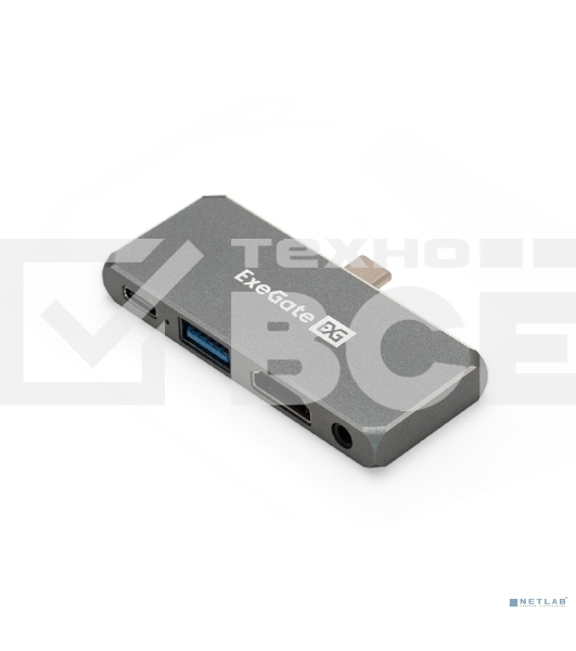 Док-станция 5-в-1 ExeGate DUB-31C/PD/HA (кабель-адаптер USB Type-C --> 1xUSB3.0 + Type-C DATA (480Mb/s) + PD 100W + HDMI 4K@30Hz + Audio, Plug&Play, подходит для iPad Pro и мобильных телефонов, серый)