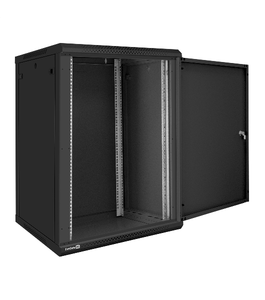 Шкаф телекоммуникационный 19' настенный 18U ExeGate EC-WM-18U.600.M.BLACK (19”, 18U, 600x600x901mm (ШхГхВ), передняя дверь металл, съемные боковые панели, пыле- и влагозащита IP23, черный RAL 9004)