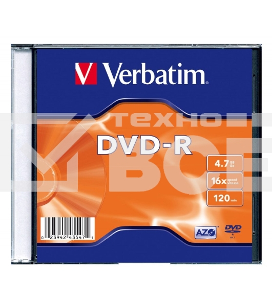 Диск DVD-R Verbatim 16-x, 4.7 Gb, (уп 20 шт) (43547)
