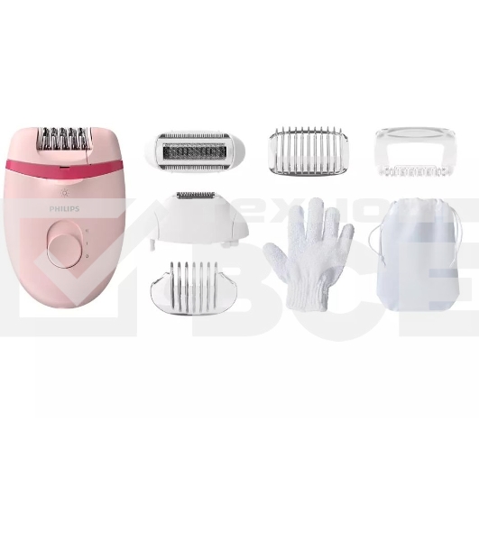 Эпилятор Philips BRE285/00 скор.:2 насад.:5 от электр.сети белый/розовый