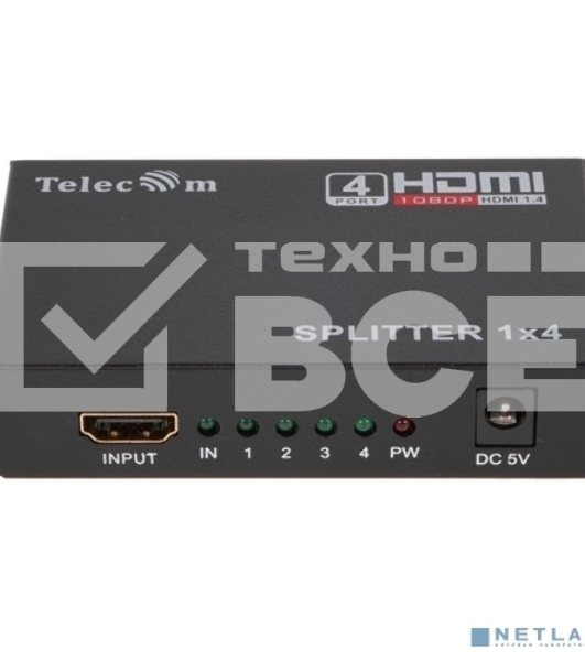 Разветвитель HDMI 1=>4 Telecom <TTS5020>, каскадируемый , 1.4v+3D